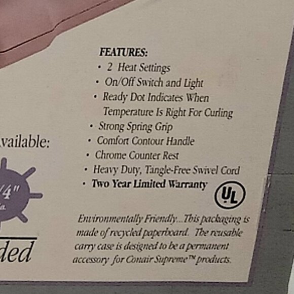 CONAIR Curling Iron Supreme Professional CD38B Pink Purple 1992 Vintage NEW - Picture 9 of 16